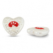 Perline in acrilico cuore con fungo perla-rosso-bianco