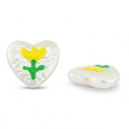 Perline in acrilico cuore con fiore perla-giallo-verde