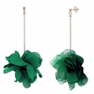 Orecchini alla moda chiffon fiore verde scuro-oro