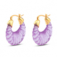 Orecchini resina alla ovale oro-trasparente viola