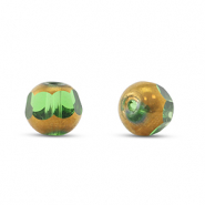 Perline di vetro tonda verde trasparente-oro