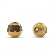 Perline di vetro tonda giallo trasparente-oro