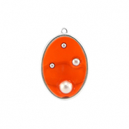 Pendenti in resina ovale con perline argento-arancione-bianco