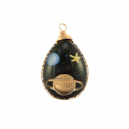 Pendenti in resina ovale galassia oro-blu-glitterato
