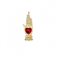 Metallo TQ in ottone ciondolo mano con cuore oro-rosso