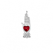 Metallo TQ in ottone ciondolo mano con cuore argento-rosso