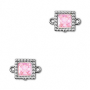 Distanziatore in acciaio inossidabile zircone quadrato argento-rosa chiaro