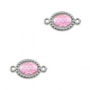 Distanziatore in acciaio inossidabile zircone ovale argento-rosa chiaro