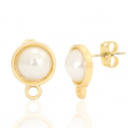 Componenti di metallo DQ perno perla rotondo 10mm con anellino oro (privo di nichel)