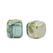 Perline di ceramica greca DQ cubo 7mm turchese