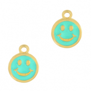 Ciondoli di metallo DQ smiley oro-turchese (privo di nichel)