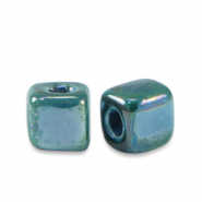 Perline di ceramica greca DQ cubo 5mm blu petrolio