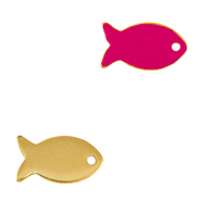 Ciondoli di metallo DQ pesce oro-rosa fucsia neon (privo di nichel)