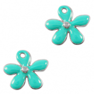 Ciondoli di metallo DQ fiore argento antico-turchese (privo di nichel)