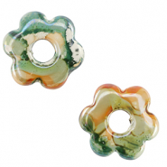 Perline di ceramica greca DQ fiore verde chiaro-arancione