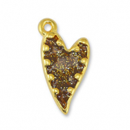 Ciondoli di metallo DQ cuore glitterato topazio-oro (privo di nichel)