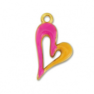 Ciondoli di metallo DQ cuore oro-fucsia-arancione (privo di nichel)