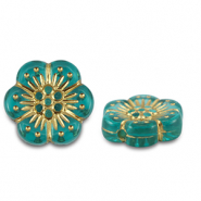 Perline in acrilico fiore turchese blu-oro