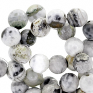 Perline in pietra dura semipreziosa 8 mm sfaccettata tonda bianco - grigio opale