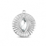 BY31&reg; Ciondoli in acciaio inossidabile tonda argento-cristallo