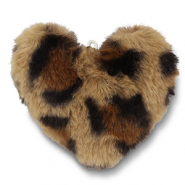 Ciondoli accattivanti Pompon cuore leopardo marrone chiaro-marrone-nero