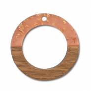 Pendenti di legno tonda arancione transparente-oro-marrone