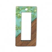 Pendenti di legno rettangolo verde transparente-oro-marrone