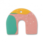 Pendenti di polimero ad arco verde-rosa-giallo ocra