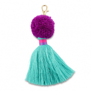 Portachiavi pompon con nappe viola-turchese-fucsia
