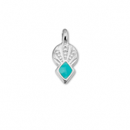 Ciondoli di metallo DQ rombo blu turchese-argento antico (privo di nichel)