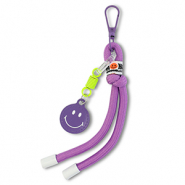 Portachiavi Smiley con cordino viola-giallo neon-bianco