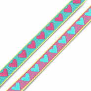 BY31&reg; Nastro con testo cuori verde turchese-rosa fucsia-giallo