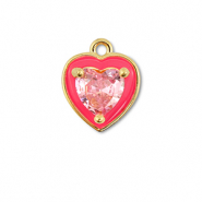 Metallo TQ in ottone ciondolo cuore oro-neon rosa-rosa chiaro