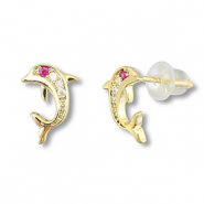Metallo TQ in ottone orecchini delfino oro-rosa scuro