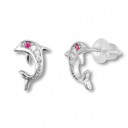 Metallo TQ in ottone orecchini delfino argento-rosa scuro