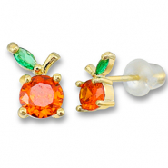 Metallo TQ in ottone orecchini mela oro-arancione caldo-verde