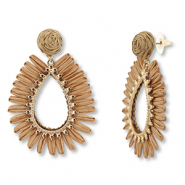 Orecchini rafia alla moda goccia marrone-marrone chiaro-oro
