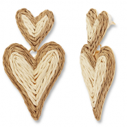 Orecchini rafia alla moda cuore beige-marrone chiaro-oro