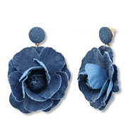 Orecchini denim-look alla moda fiore blu denim-oro
