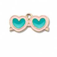 Ciondoli di metallo smalto occhiali da sole a cuore oro-blu turchese-rosa chiaro