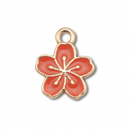 Ciondoli di metallo smalto fiore oro-rosso corallo scuro