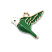 Ciondoli di metallo smalto uccello oro-verde scuro-bianco