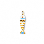 Metallo TQ in ottone ciondolo pesce oro-bianco-giallo-blu chiaro