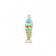 Metallo TQ in ottone ciondolo pesce oro-blu chiaro-giallo-bianco