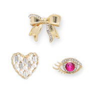 Pins occhio / cuore /fiocco oro-rosa scuro-bianco