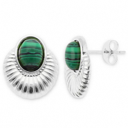 Orecchini in acciaio inossidabil ovale argento-verde scuro-nero