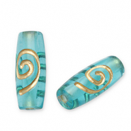 Perline in acrilico tubo blu ottanio-oro