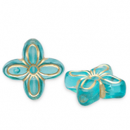 Perline in acrilico fiore blu ottanio-oro