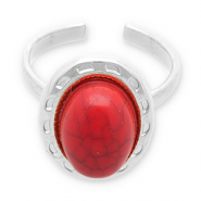 Anelli in acciaio inossidabile con imitazione di pietra naturale argento-rosso