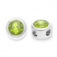 Perline in acciaio inossidabile rondella con strass argento-verde oliva